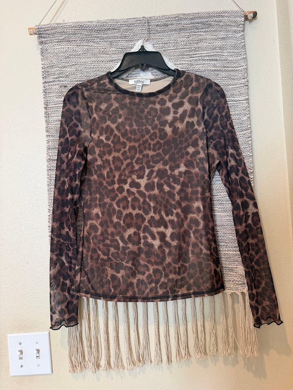 Edited by Remi Bader Leopard Mesh Top Women XS Brown Sheer Long Sleeve Y2K